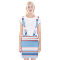 Navy Blue White Red Stripe Blue Finely Striped Line Suspender Skirt