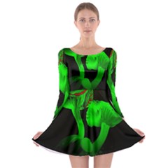 Neon Green Resolution Mushroom Long Sleeve Skater Dress by Mariart