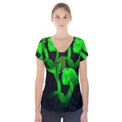 Neon Green Resolution Mushroom Short Sleeve Front Detail Top by Mariart