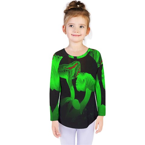 Neon Green Resolution Mushroom Kids  Long Sleeve Tee by Mariart