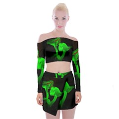 Neon Green Resolution Mushroom Off Shoulder Top With Skirt Set