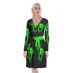 Neon Green Resolution Mushroom Long Sleeve Velvet Front Wrap Dress