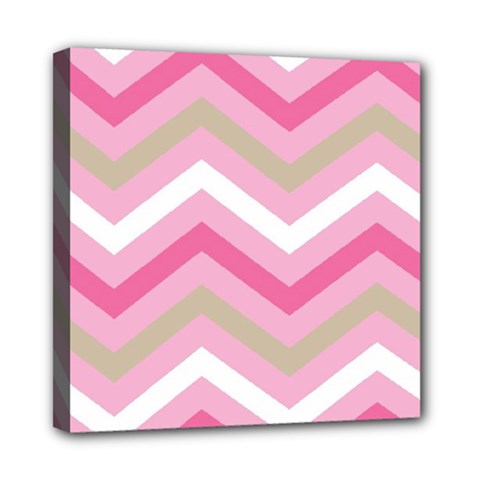 Pink Red White Grey Chevron Wave Mini Canvas 8  X 8  by Mariart