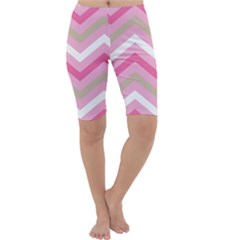 Pink Red White Grey Chevron Wave Cropped Leggings  by Mariart