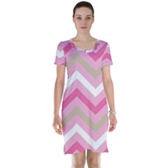 Pink Red White Grey Chevron Wave Short Sleeve Nightdress by Mariart