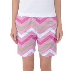 Pink Red White Grey Chevron Wave Women s Basketball Shorts by Mariart