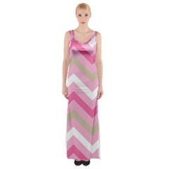 Pink Red White Grey Chevron Wave Maxi Thigh Split Dress by Mariart