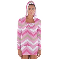 Pink Red White Grey Chevron Wave Women s Long Sleeve Hooded T-shirt by Mariart