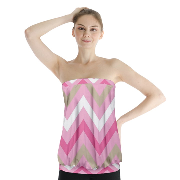 Pink Red White Grey Chevron Wave Strapless Top