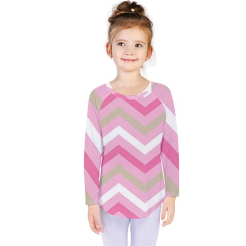 Pink Red White Grey Chevron Wave Kids  Long Sleeve Tee by Mariart