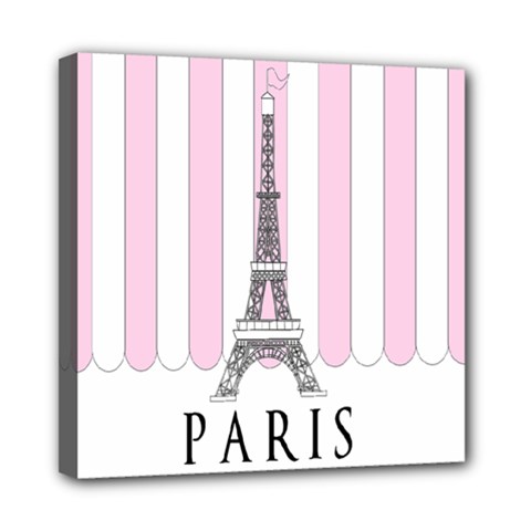 Pink Paris Eiffel Tower Stripes France Mini Canvas 8  X 8  by Mariart