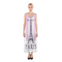 Pink Paris Eiffel Tower Stripes France Sleeveless Maxi Dress by Mariart