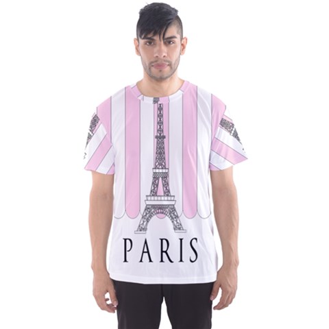 Pink Paris Eiffel Tower Stripes France Men s Sport Mesh Tee by Mariart