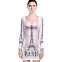 Pink Paris Eiffel Tower Stripes France Long Sleeve Bodycon Dress View1