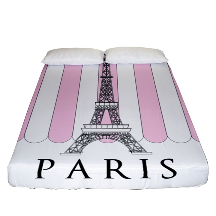 Pink Paris Eiffel Tower Stripes France Fitted Sheet (Queen Size)