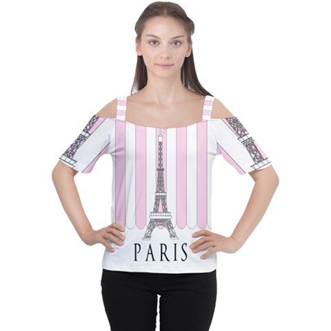 Pink Paris Eiffel Tower Stripes France Women s Cutout Shoulder Tee by Mariart