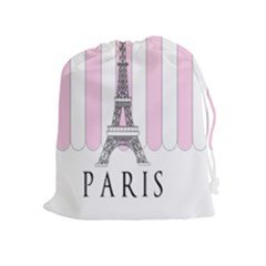 Pink Paris Eiffel Tower Stripes France Drawstring Pouches (extra Large) by Mariart