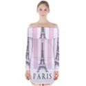 Pink Paris Eiffel Tower Stripes France Long Sleeve Off Shoulder Dress View1