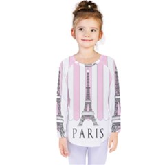 Pink Paris Eiffel Tower Stripes France Kids  Long Sleeve Tee