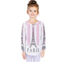 Pink Paris Eiffel Tower Stripes France Kids  Long Sleeve Tee View1