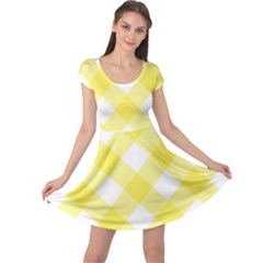 Plaid Chevron Yellow White Wave Cap Sleeve Dresses by Mariart