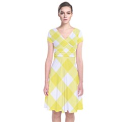 Plaid Chevron Yellow White Wave Short Sleeve Front Wrap Dress by Mariart