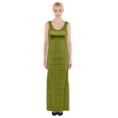 Royal Green Vintage Seamless Flower Floral Maxi Thigh Split Dress by Mariart