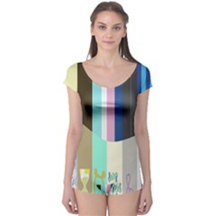 Rainbow Color Line Vertical Rose Bubble Note Carrot Boyleg Leotard  by Mariart