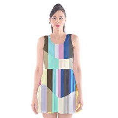 Rainbow Color Line Vertical Rose Bubble Note Carrot Scoop Neck Skater Dress by Mariart