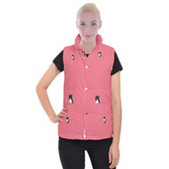 Minimalism Cat Pink Animals Women s Button Up Puffer Vest by Mariart