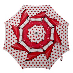 Sexy Lips Red Polka Dot Hook Handle Umbrellas (medium) by Mariart