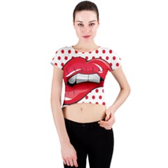 Sexy Lips Red Polka Dot Crew Neck Crop Top by Mariart