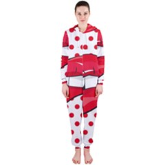 Sexy Lips Red Polka Dot Hooded Jumpsuit (ladies)  by Mariart