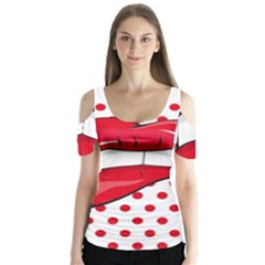 Sexy Lips Red Polka Dot Butterfly Sleeve Cutout Tee 