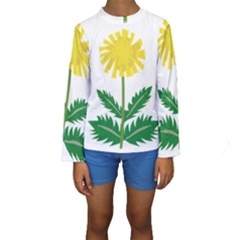 Sunflower Floral Flower Yellow Green Kids  Long Sleeve Swimwear