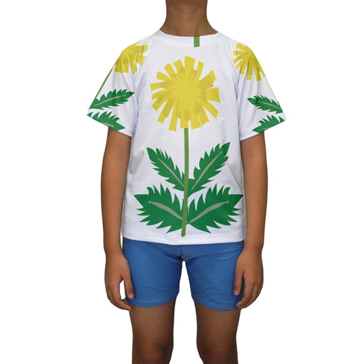 Sunflower Floral Flower Yellow Green Kids  Short Sleeve Swimwear