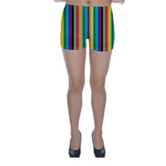 Multi Colored Colorful Bright Stripes Wallpaper Pattern Background Skinny Shorts by Nexatart