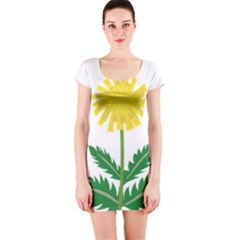 Sunflower Floral Flower Yellow Green Short Sleeve Bodycon Dress