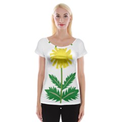 Sunflower Floral Flower Yellow Green Women s Cap Sleeve Top