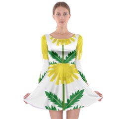 Sunflower Floral Flower Yellow Green Long Sleeve Skater Dress