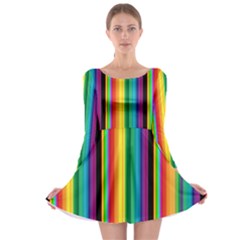 Multi Colored Colorful Bright Stripes Wallpaper Pattern Background Long Sleeve Skater Dress