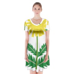 Sunflower Floral Flower Yellow Green Short Sleeve V-neck Flare Dress by Mariart