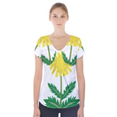 Sunflower Floral Flower Yellow Green Short Sleeve Front Detail Top by Mariart