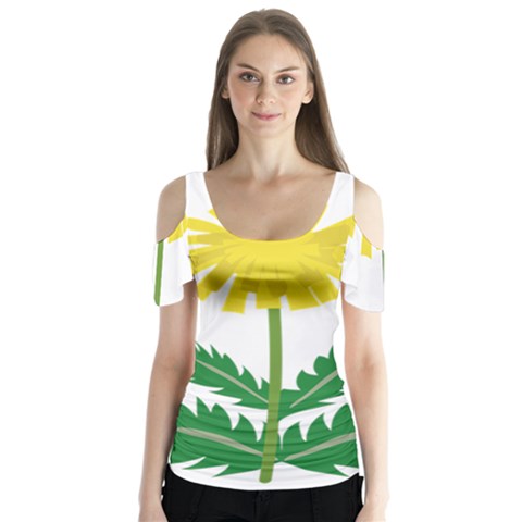 Sunflower Floral Flower Yellow Green Butterfly Sleeve Cutout Tee  by Mariart