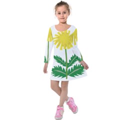 Sunflower Floral Flower Yellow Green Kids  Long Sleeve Velvet Dress