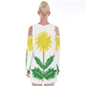 Sunflower Floral Flower Yellow Green Velvet Long Sleeve Shoulder Cutout Dress View2