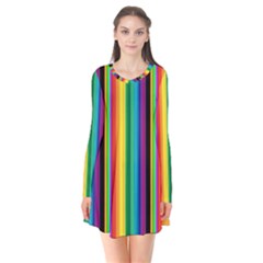 Multi Colored Colorful Bright Stripes Wallpaper Pattern Background Flare Dress by Nexatart