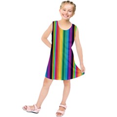 Multi Colored Colorful Bright Stripes Wallpaper Pattern Background Kids  Tunic Dress