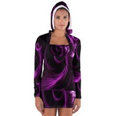 Purple Flower Floral Women s Long Sleeve Hooded T-shirt by Mariart