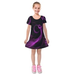 Purple Flower Floral Kids  Short Sleeve Velvet Dress